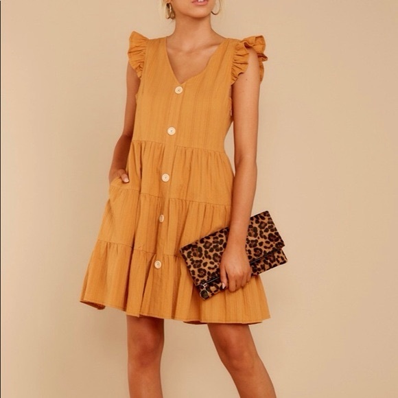 Mustard Ruffle Dress - Picture 2 of 6